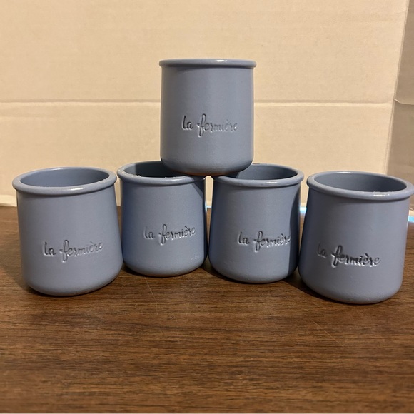 LOT OF 5 La Fermiere PERIWINKLE BLUE Cermer Glazed Terra Cotta Yogurt Pots - Picture 5 of 7